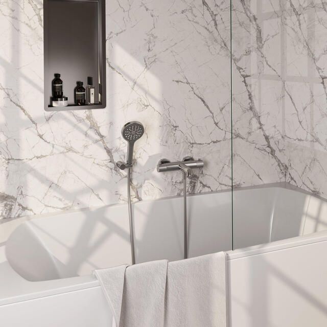 Brauer Brushed Carving Badkraan douchegarnituur handdouche rond 3 standen carving knop PVD Geborsteld RVS 5-NG-247