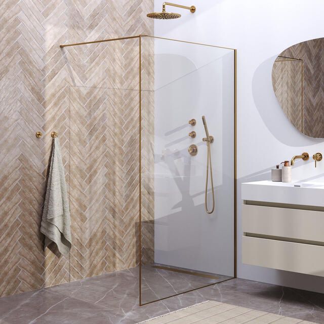 Brauer Inloopdouche Frame Set 1 Helder Glas 120x200 Met Muurprofiel En Lijst Rondom Goud Geborsteld - Foto 3