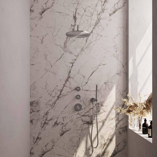 Brauer Brushed Edition Regendoucheset inbouw hoofddouche 30cm Wandarm met inbouwdeel Gladde knoppen handdouche Staaf 1 stand PVD geborsteld RVS 5-NG-075