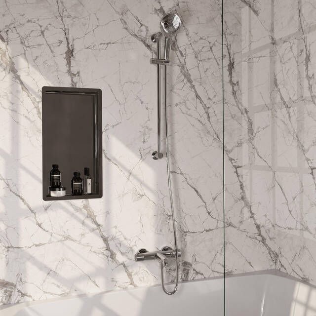 Brauer Chrome Carving Badkraan Opbouw glijstang 2 functies 2 carving knoppen handdouche rond 3 standen chroom 5-CE-245