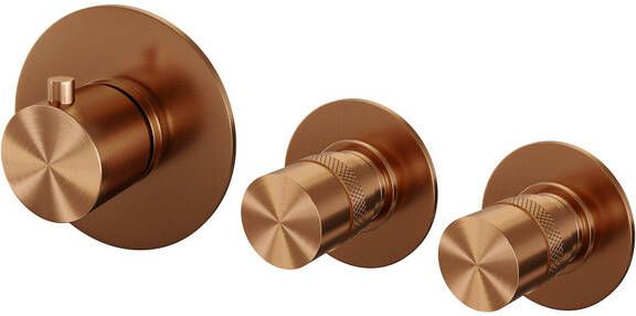 Brauer Copper Edition inbouwthermostaat met inbouwdeel 3 gladde knoppen PVD geborsteld koper 5-GK-088