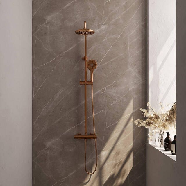 Brauer Copper Edition Regendoucheset opbouw hoofddouche 20cm glijstang handdouche rond 3 standen gladde knoppen PVD geborsteld koper 5-GK-240