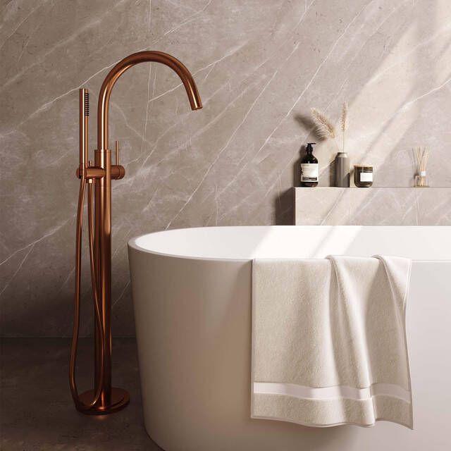 Brauer Copper Edition Staande Badkraan handdouche staaf 1 stand -2 gladde knoppen PVD geborsteld koper 5-GK-259