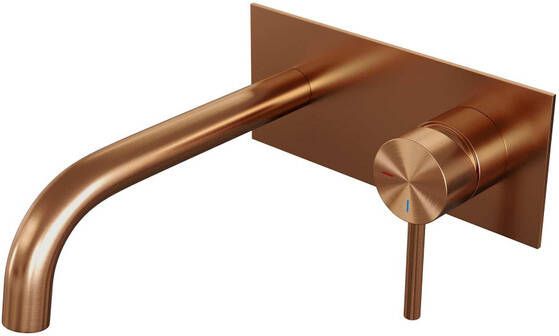 Brauer Copper Edition Wastafelmengkraan inbouw gebogen uitloop links hendel lang smal afdekplaat model A 1 PVD geborsteld koper 5-GK-004-B2