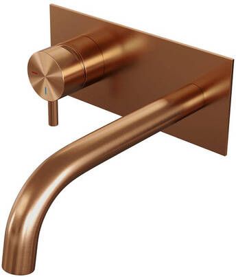 Brauer Copper Edition Wastafelmengkraan inbouw gebogen uitloop rechts korte smalle gladde hendel afdekplaat model B2 PVD geborsteld koper 5-GK-083-B5