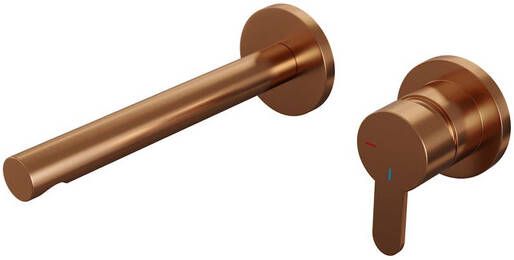 Brauer Copper Edition Wastafelmengkraan inbouw rechte uitloop links smalle platte gladde hendel model D 1 PVD geborsteld koper 5-GK-004-S4-65