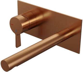 Brauer Copper Edition Wastafelmengkraan inbouw rechte uitloop rechts middel dikke gladde hendel afdekplaat model E2 PVD geborsteld koper 5-GK-083-S1