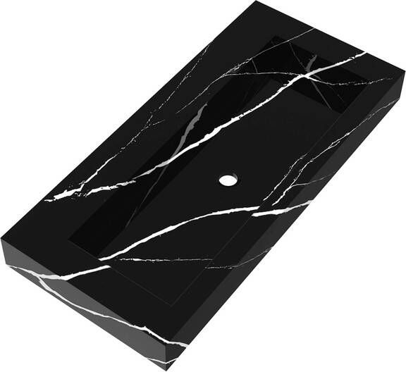 Brauer Coral wastafel 100x46x10cm 1 wasbak 0 kraangaten composiet marmerlook Nero Marquina WT-CA1000NM