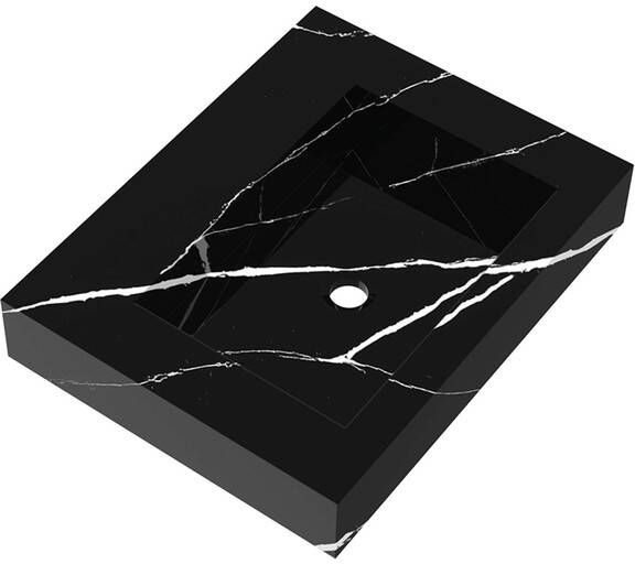 Brauer Coral wastafel 60x46x10cm 1 wasbak 0 kraangaten composiet marmerlook Nero Marquina WT-CA600NM