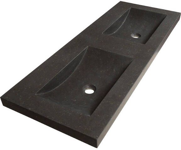 BRAUER Corestone Meubelwastafel 120x46x5cm zonder overloop 2 wasbakken links rechts zonder kraangat natuursteen basalt 2895