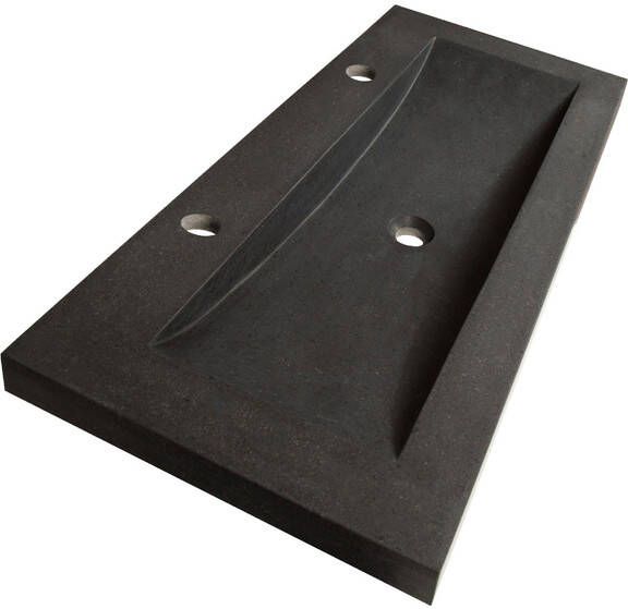 BRAUER Corestone Meubelwastafel 120x46x5cm zonder overloop wasbak midden 2 kraangaten natuursteen basalt 2899