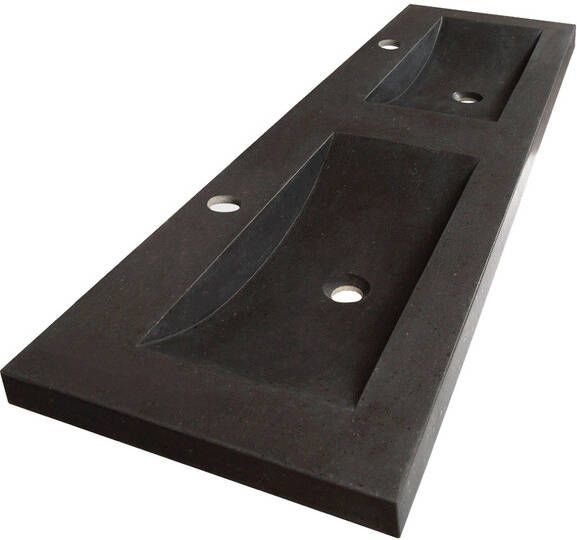 BRAUER Corestone Meubelwastafel 140x46x5cm zonder overloop 2 wasbakken links rechts 2 kraangaten natuursteen basalt 2909