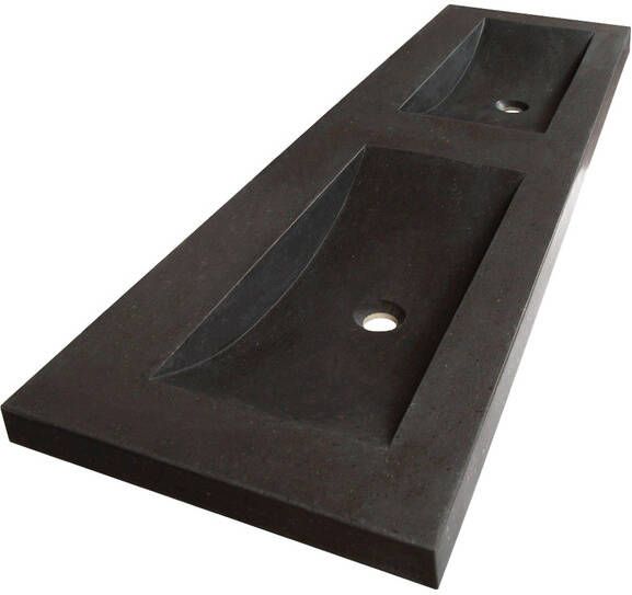 BRAUER Corestone Meubelwastafel 140x46x5cm zonder overloop 2 wasbakken links rechts zonder kraangat natuursteen basalt 2908