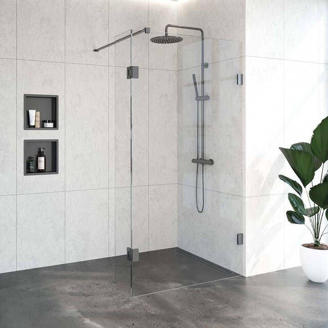 Brauer Create Complete Profielloze Inloopdouche 110x30cm draaibaar gunmetal geborsteld 4JC3-110 30M