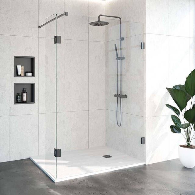 Brauer Create Complete Profielloze Inloopdouche 140x40cm draaibaar gunmetal geborsteld 4JC3-140 40M