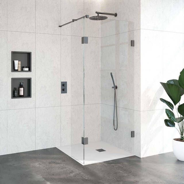 Brauer Create Complete Profielloze Inloopdouche 90x40cm gunmetal geborsteld 4JC2-90 40M