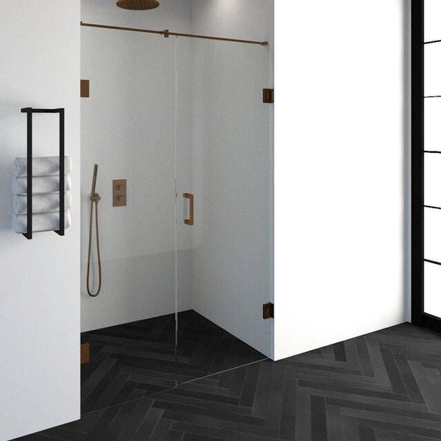 Brauer Create douchedeur 130x200cm 2-delig profielloos met antikalk en 8mm veiligheidsglas koper 4JC14-60 70K