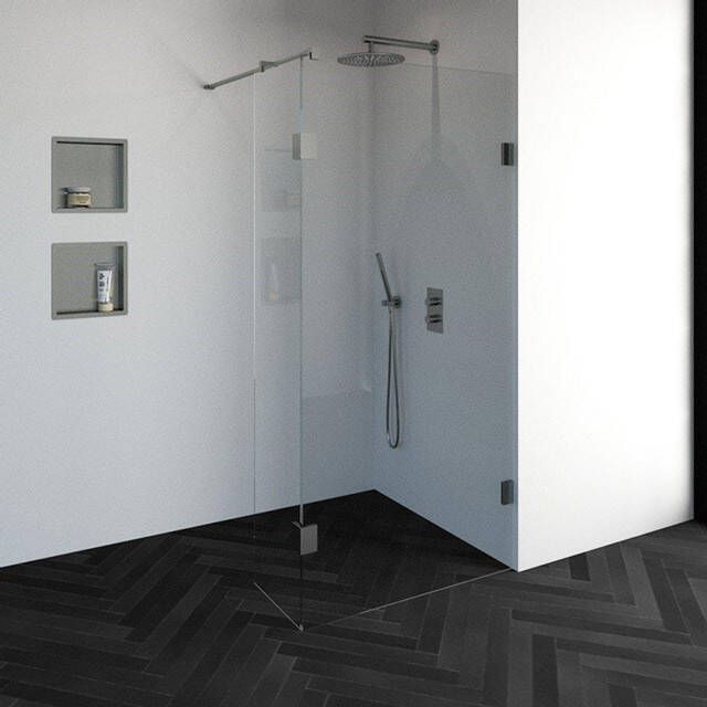 BRAUER Create Inloopdouche 100x200cm profielloos 40cm zijwand antikalk 8mm veiligheidsglas geborsteld RVS 4JC2-100 40g