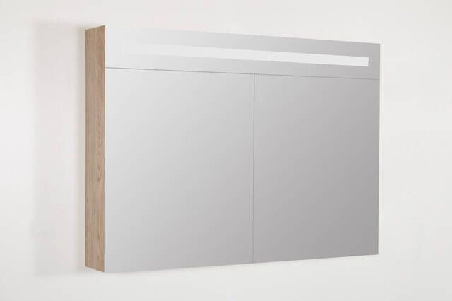 BRAUER Double Face Spiegelkast 100x70x15cm verlichting geintegreerd 2 links- rechtsdraaiende spiegeldeur MFC legno calore 7092