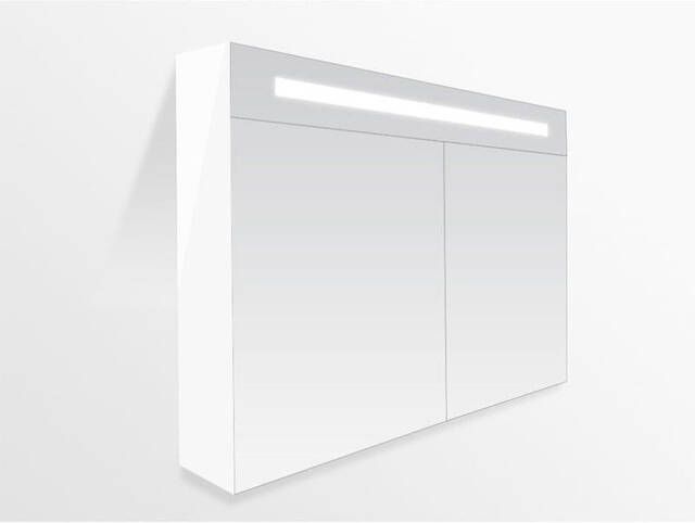 BRAUER Double Face Spiegelkast 100x70x15cm verlichting geintegreerd 2 links- rechtsdraaiende spiegeldeur MDF hoogglans wit 7072