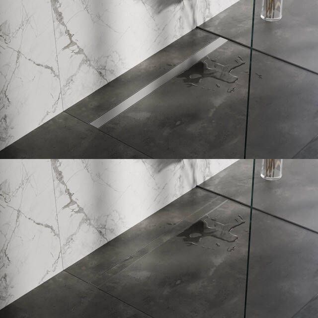 Brauer Douchegoot 120x7x6.7cm ondiepe vloerflens zijuitloop tegelinlegrooster omkeerbaar RVS DR-MRF120NG