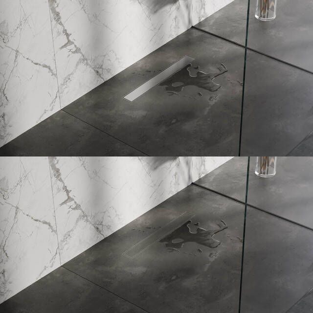 Brauer Douchegoot 60x7x6.7cm ondiepe vloerflens zijuitloop tegelinlegrooster omkeerbaar RVS DR-MRF60NG
