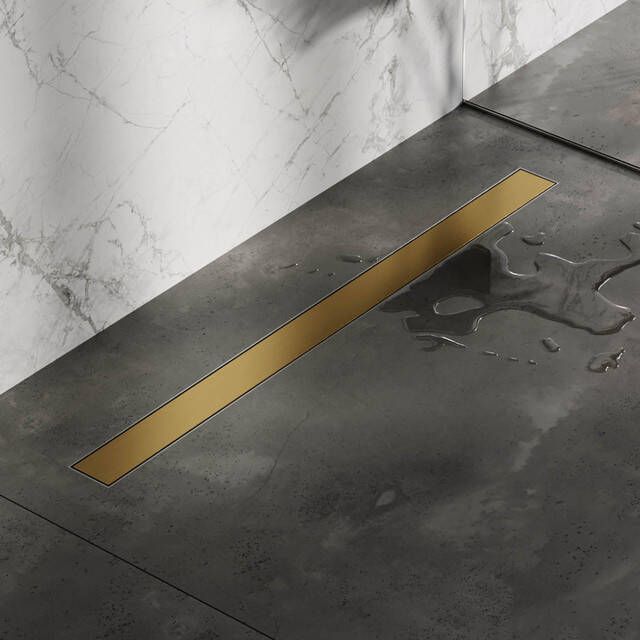 Brauer Douchegoot 90x7.5cm vloerflens tegelinlegrooster omkeerbaar RVS geborsteld goud DR-MRF90GG
