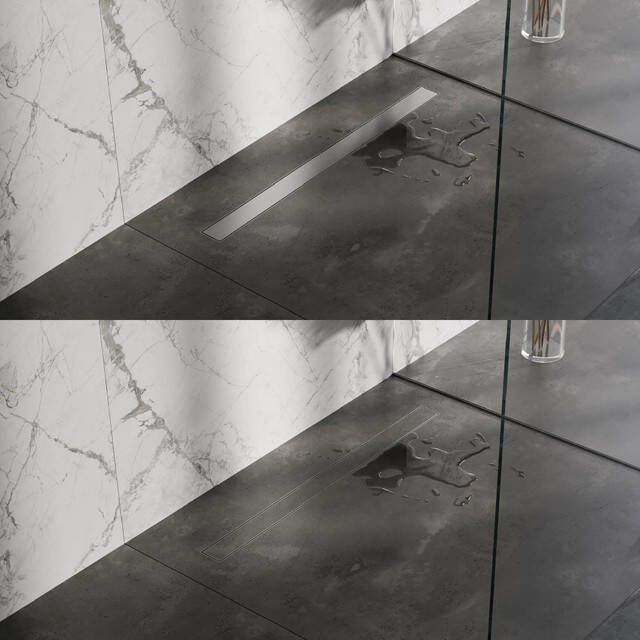 Brauer Douchegoot 90x7x6.7cm ondiepe vloerflens zijuitloop tegelinlegrooster omkeerbaar RVS DR-MRF90NG