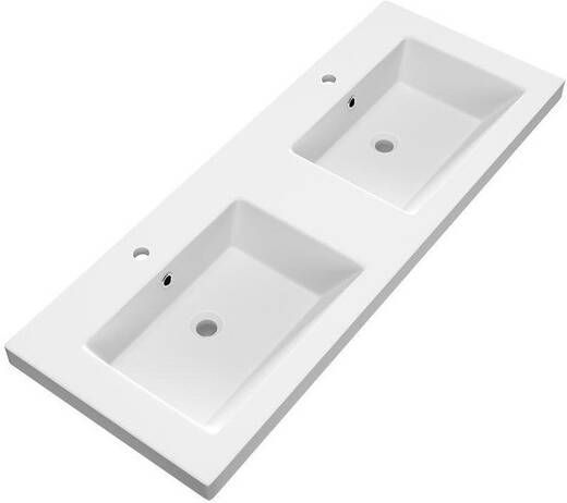 BRAUER Foggia Meubelwastafel 120x46x5cm overloop 2 wasbakken links rechts 2 kraangaten mineraalmarmer mat wit WT-FOM120-22 - Foto 1