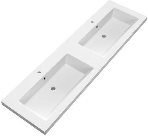 BRAUER Foggia Meubelwastafel 160x46x5cm overloop 2 wasbakken links rechts 2 kraangaten mineraalmarmer mat wit WT-FOM1602