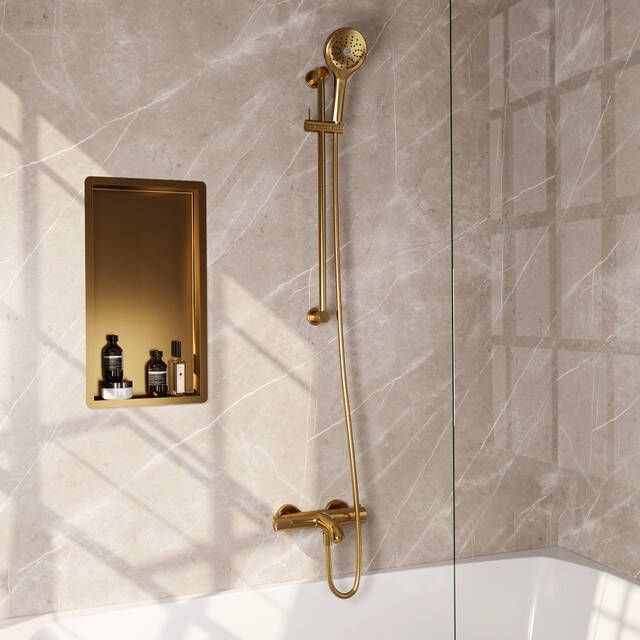 Brauer Gold Edition Badkraan Opbouw glijstang 2 functies 2 gladde knoppen handdouche rond 3 standen PVD geborsteld goud 5-GG-231