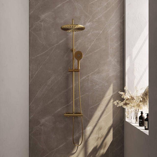 Brauer Gold Edition Regendoucheset opbouw hoofddouche 30cm glijstang handdouche rond 3 standen gladde knoppen PVD geborsteld goud 5-GG-242