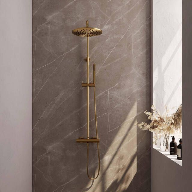 Brauer Gold Edition Regendoucheset opbouw hoofddouche 30cm glijstang handdouche staaf 1 stand gladde knoppen PVD geborsteld goud 5-GG-241