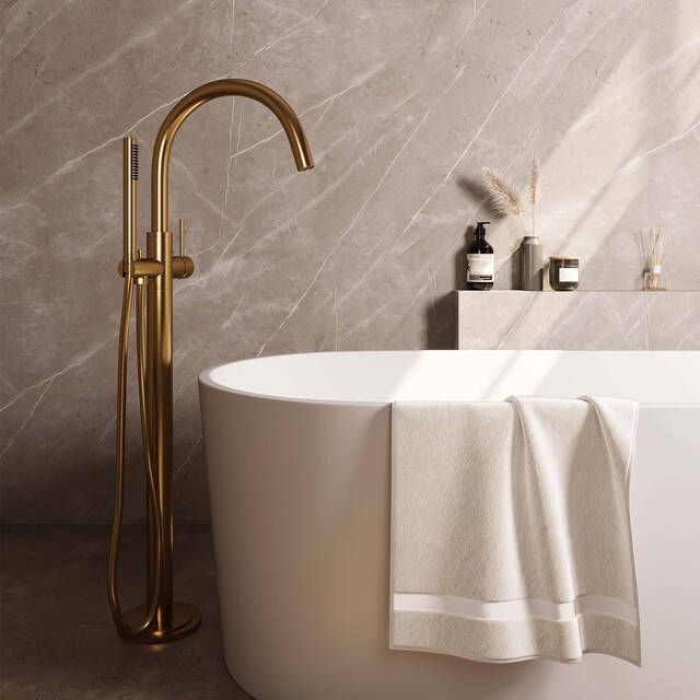 Brauer Gold Edition Staande Badkraan handdouche staaf 1 stand -2 gladde knoppen PVD geborsteld goud 5-GG-259