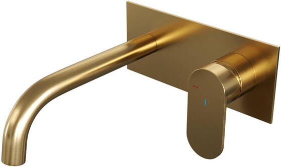 Brauer Gold Edition Wastafelmengkraan inbouw gebogen uitloop links hendel breed plat afdekplaat model C 1 PVD geborsteld goud 5-GG-004-B3