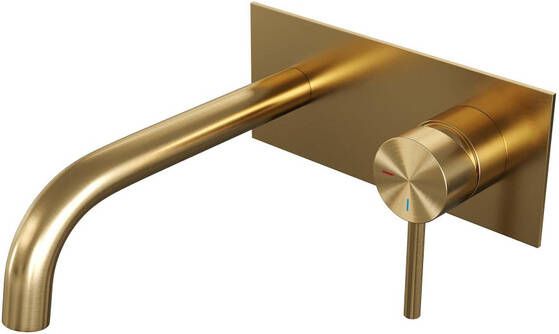 Brauer Gold Edition Wastafelmengkraan inbouw gebogen uitloop links hendel lang smal afdekplaat model A 1 PVD geborsteld goud 5-GG-004-B2