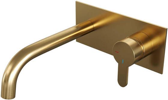Brauer Gold Edition Wastafelmengkraan inbouw gebogen uitloop links hendel plat smal afdekplaat model D 1 PVD geborsteld goud 5-GG-004-B4