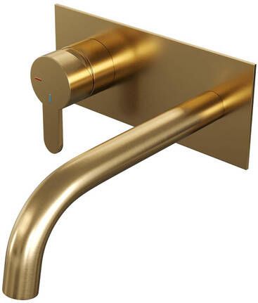 Brauer Gold Edition Wastafelmengkraan inbouw gebogen uitloop rechts hendel plat smal afdekplaat model D2 PVD geborsteld goud 5-GG-083-B4