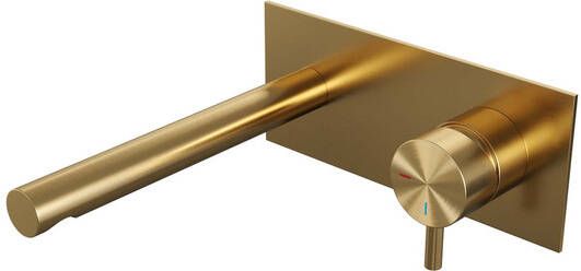 Brauer Gold Edition Wastafelmengkraan inbouw rechte uitloop links korte smalle gladde hendel afdekplaat model B 1 PVD geborsteld goud 5-GG-004-S5