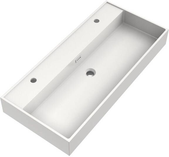 Brauer Gravity wastafel 100x46x2cm 1 wasbak 2 kraangaten mineraalmarmer zijdeglans wit WT-GV1002ZW