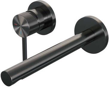 Brauer Gunmetal Carving Wastafelmengkraan inbouw rechte uitloop rechts hendel lang smal carving- model A2 PVD geborsteld gunmetal 5-GM-083-S6-65