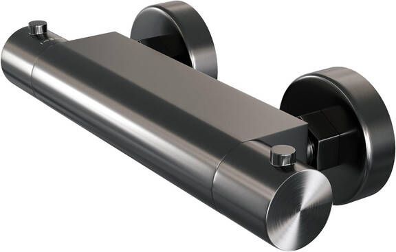 Brauer Gunmetal Edition Thermostaatkraan opbouw 2 gladde knoppen PVD geborsteld gunmetal 5-GM-234