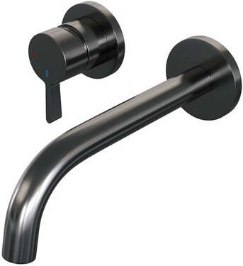 Brauer Gunmetal Edition Wastafelmengkraan inbouw gebogen uitloop rechts hendel middel dik model E2 PVD geborsteld gunmetal 5-GM-083-B1-65