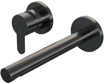 Brauer Gunmetal Edition Wastafelmengkraan inbouw rechte uitloop rechts hendel plat smal model D2 PVD geborsteld gunmetal 5-GM-083-S4-65