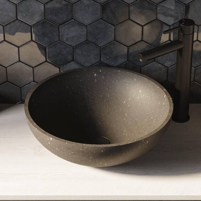 Brauer Molten waskom 42 rond natuursteen basalt antraciet WK-ML42ROAN