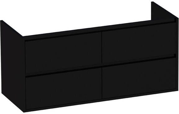 Brauer New Future Wastafelonderkast 120x46x55cm 4 greeploze softclose lades 2 sifonuitsparingen MDF hoogglans zwart 1147
