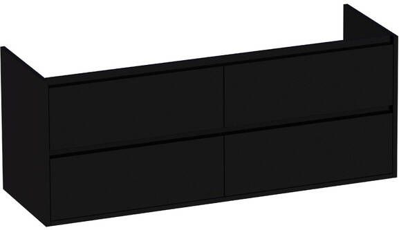 Brauer New Future Wastafelonderkast 140x46x55cm 4 greeploze softclose lades 2 sifonuitsparingen MDF hoogglans zwart 1150