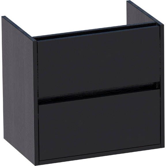 Brauer Nexxt Small Wastafelonderkast 60x39x55cm 2 greeploze softclose lades 1 sifonuitsparing MFC black wood 1450