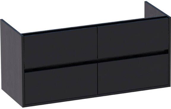 Brauer Nexxt Wastafelonderkast 120x46x55cm 4 greeploze softclose lades 2 sifonuitsparingen MFC black wood 1421