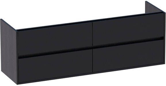 BRAUER Nexxt Wastafelonderkast 160x46x55cm 4 greeploze softclose lades 2 sifonuitsparingen MFC black wood 1424